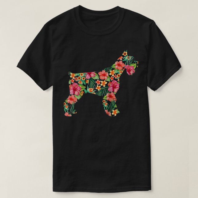 Schnauzer Blume Funny Dog Silhouette Blumengeschen T-Shirt (Design vorne)