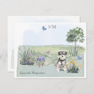 Schnauzer Butterfly Meadow Monogram & Name      Mitteilungskarte