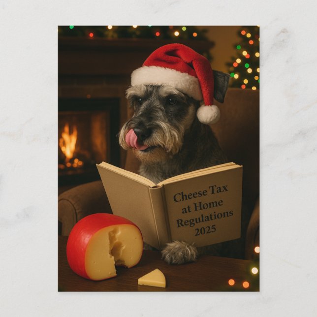 Schnauzer 'Cheese Tax' Christmas postcard Postkarte (Vorderseite)