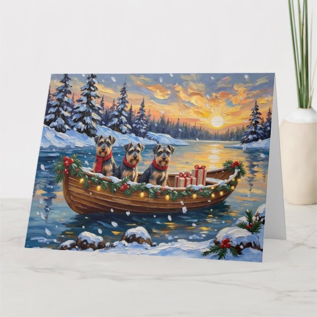 Schnauzer Christmas Boat Holiday Karte (Vorderseite)