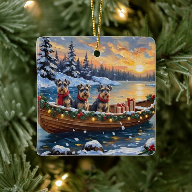 Schnauzer Christmas Boat Holiday Keramikornament (Baum)