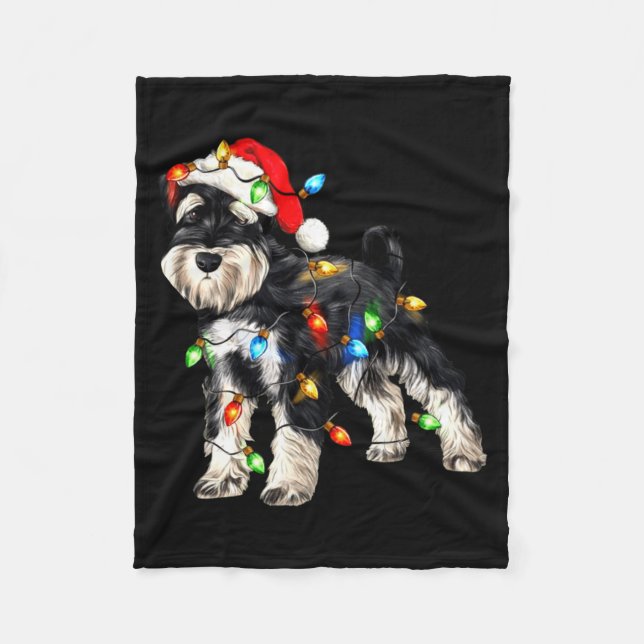 Schnauzer Christmas Dog Christmas Lights Santa Hat Fleecedecke (Vorderseite)