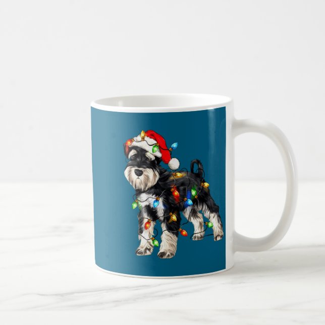 Schnauzer Christmas Dog Christmas Lights Santa Hat Kaffeetasse (Rechts)