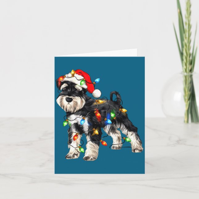 Schnauzer Christmas Dog Christmas Lights Santa Hat Karte (Vorderseite)