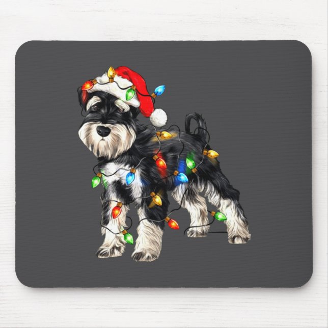 Schnauzer Christmas Dog Christmas Lights Santa Hat Mousepad (Vorne)
