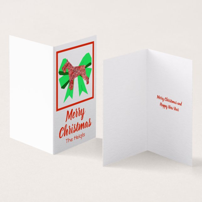 Schnauzer Christmas Dog & Green Bow Geschenkmarke (Innenseite und Außenseite)