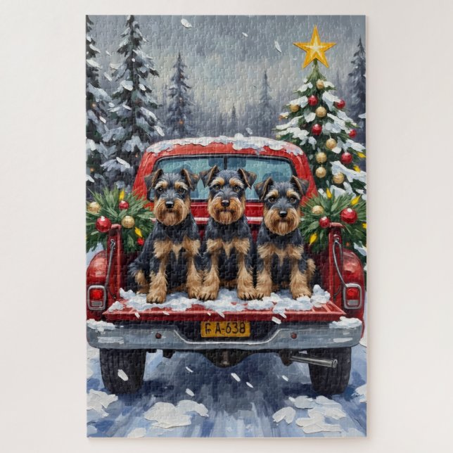 Schnauzer Christmas Red Truck Holiday Puzzle (Vertikal)