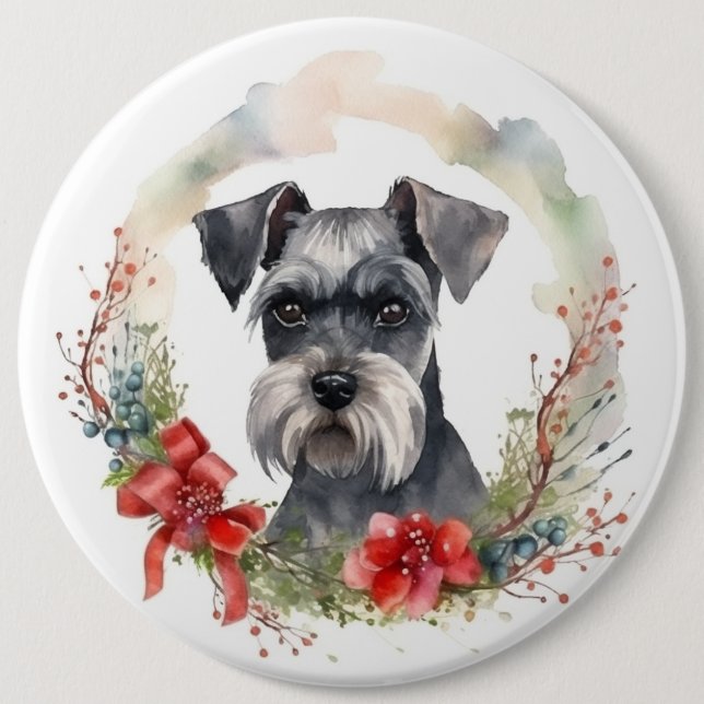 Schnauzer Christmas Wreath Festivals Button (Vorderseite)
