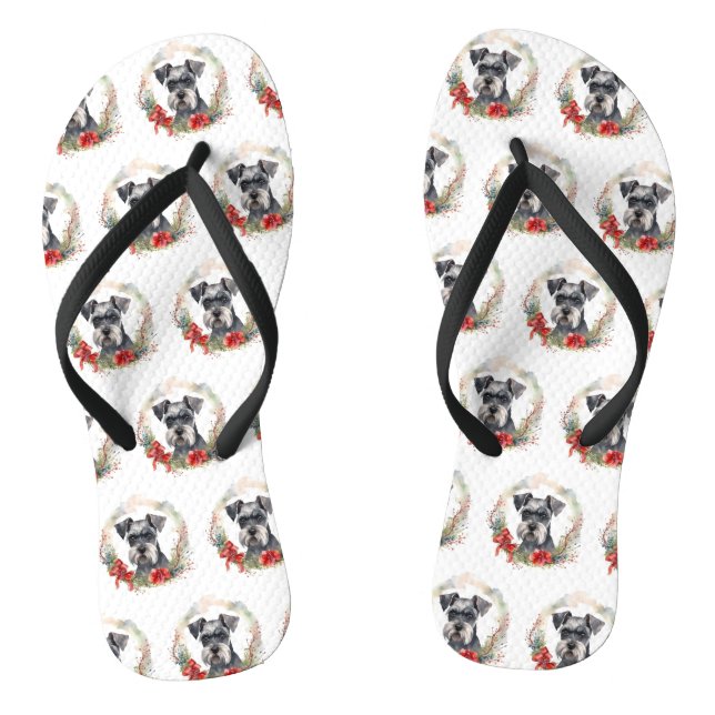 Schnauzer Christmas Wreath Festivals Flip Flops (Fußbett)