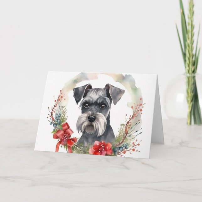 Schnauzer Christmas Wreath Festivals Karte (Vorderseite)