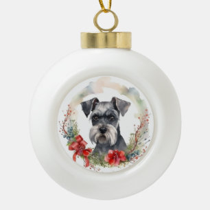 Schnauzer Christmas Wreath Festivals Keramik Kugel-Ornament