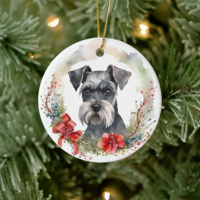 Schnauzer Christmas Wreath Festivals Keramik Ornament (Baum)