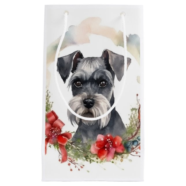 Schnauzer Christmas Wreath Festivals Kleine Geschenktüte (Vorderseite)