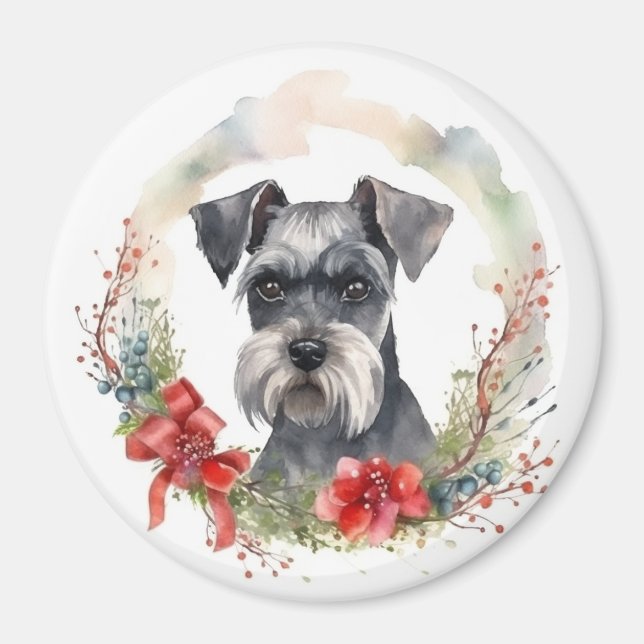 Schnauzer Christmas Wreath Festivals Magnet (Vorne)