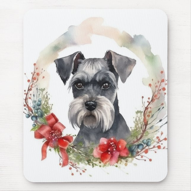 Schnauzer Christmas Wreath Festivals Mousepad (Vorne)
