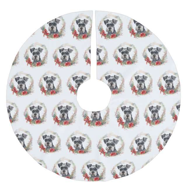 Schnauzer Christmas Wreath Festivals Polyester Weihnachtsbaumdecke (Vorderseite)