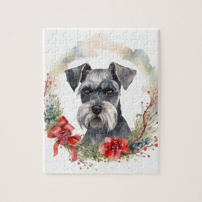Schnauzer Christmas Wreath Festivals Puzzle (Vertikal)