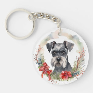 Schnauzer Christmas Wreath Festivals Schlüsselanhänger