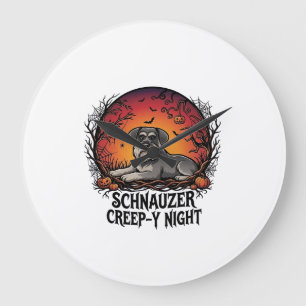 Schnauzer Creep Nacht Halloween Kürbisse Fledermäu Große Wanduhr