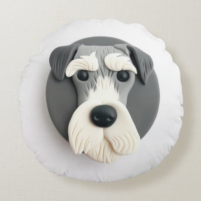 Schnauzer Dog 3D Inspiriert Rundes Kissen (Vorderseite)