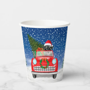 Schnauzer Dog Autofahrer im Schnee Weihnachten Pappbecher