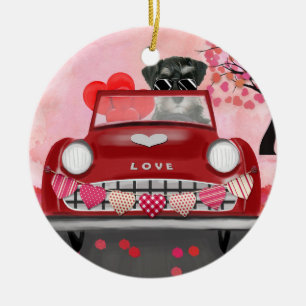 Schnauzer Dog Car mit Herz-Valentine Keramik Ornament