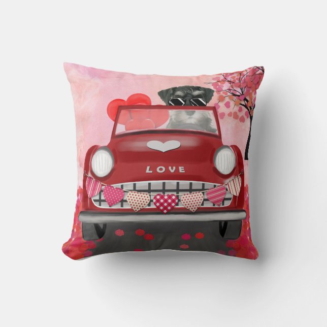Schnauzer Dog Car mit Herz-Valentine Kissen (Vorderseite)
