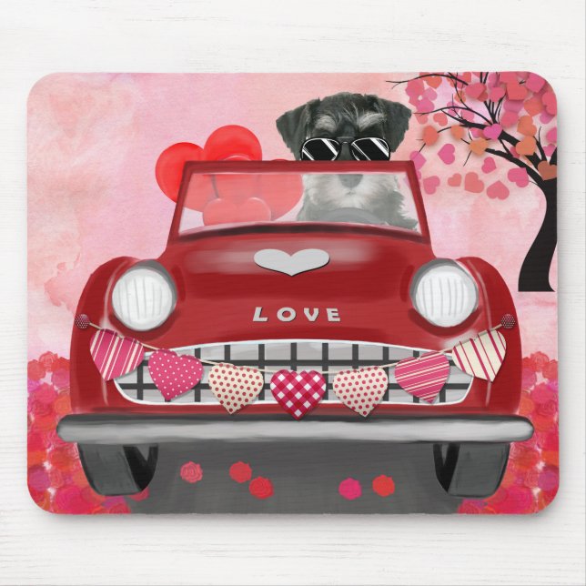 Schnauzer Dog Car mit Herz-Valentine Mousepad (Vorne)