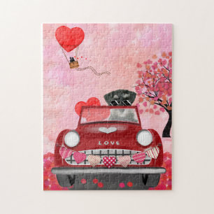Schnauzer Dog Car mit Herz-Valentine Puzzle