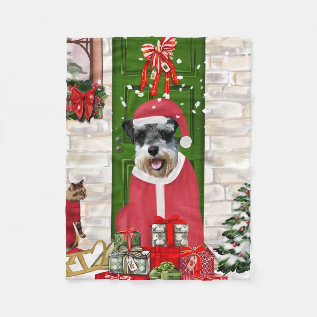 Schnauzer Dog Christmas Fleecedecke (Vorderseite)