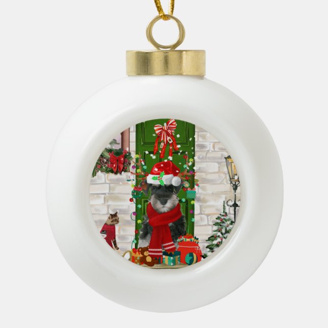 Schnauzer Dog Christmas Keramik Kugel-Ornament (Vorderseite)