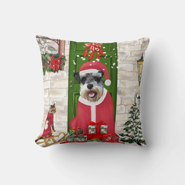 Schnauzer Dog Christmas Kissen (Vorderseite)