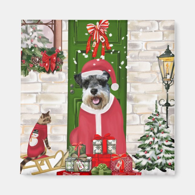 Schnauzer Dog Christmas Magnet (Vorne)