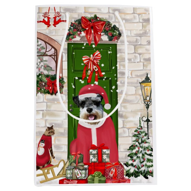 Schnauzer Dog Christmas Mittlere Geschenktüte (Vorderseite)