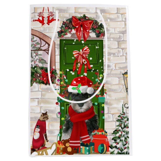 Schnauzer Dog Christmas Mittlere Geschenktüte (Vorderseite)