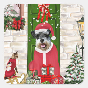 Schnauzer Dog Christmas Quadratischer Aufkleber