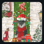 Schnauzer Dog Christmas Quadratischer Aufkleber<br><div class="desc">Schnauzer Weihnachten im Freien auf der dekorierten Zuhause mit Weihnachtskranz,  Weihnachtsbaum ist eine perfekte Weihnachtsgeschenkidee für Hundefreunde.</div>