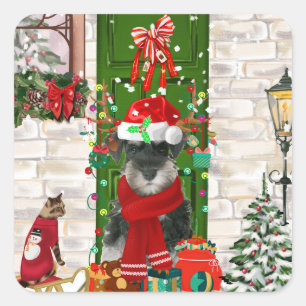 Schnauzer Dog Christmas Quadratischer Aufkleber