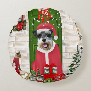 Schnauzer Dog Christmas Rundes Kissen