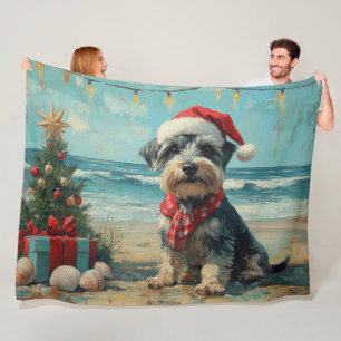 Schnauzer Dog Christmas Vintag Beach Fleecedecke
