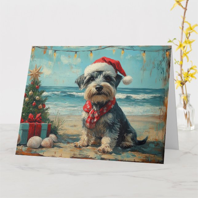Schnauzer Dog Christmas Vintag Beach Karte (Gelbe Blume)