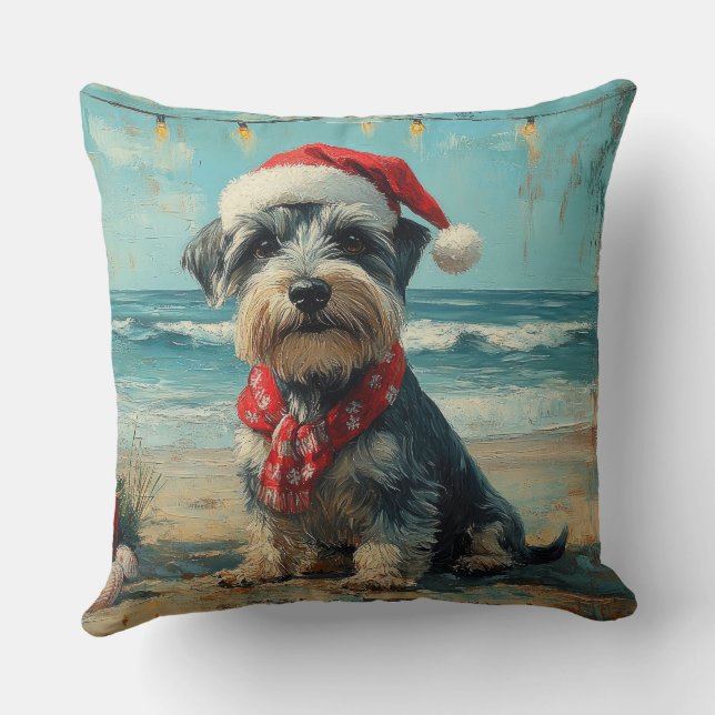 Schnauzer Dog Christmas Vintag Beach Kissen (Rückseite)