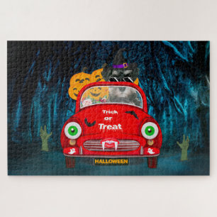 Schnauzer Dog Driving Car Beängstigend Halloween Puzzle