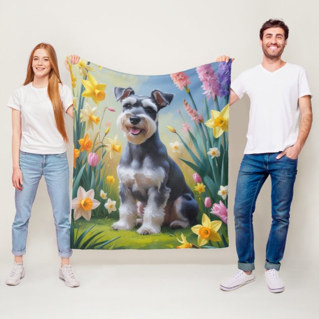 Schnauzer Dog Frühlingsblumen Malerei Fleecedecke (Beispiel)