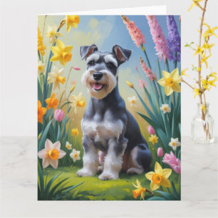 Schnauzer Dog Frühlingsblumen Malerei Karte