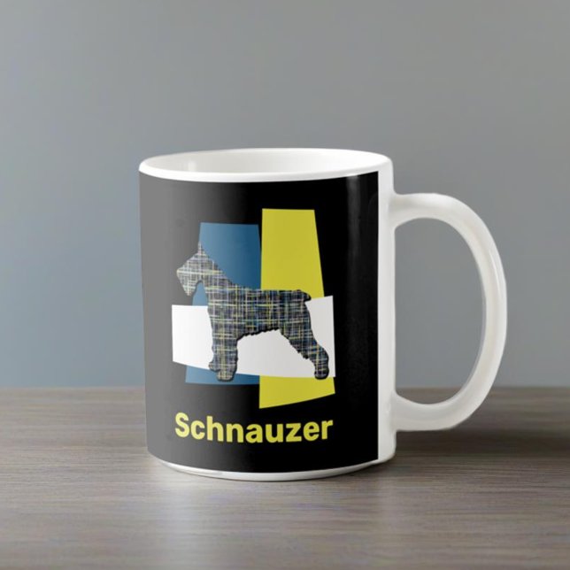 Schnauzer Dog Gelb & Black Grillage Kaffee Kaffeetasse (Schnauzer mug on table)