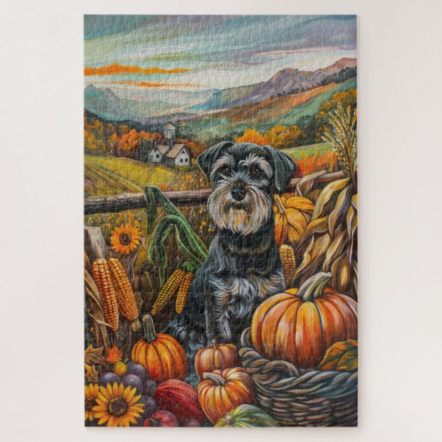 Schnauzer Dog Herbsternte Erntedank Puzzle (Vertikal)
