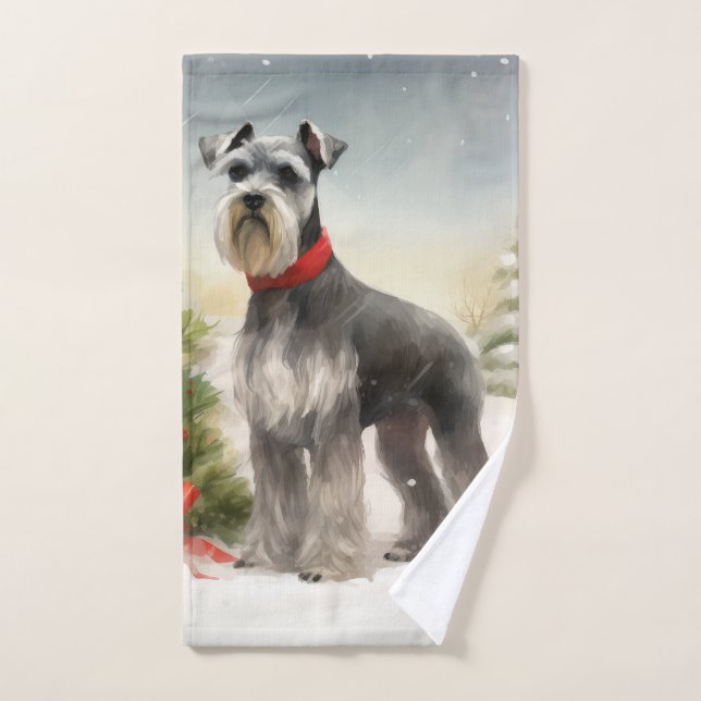 Schnauzer Dog im Schnee Weihnachten Badhandtuch Set (Handtuch)