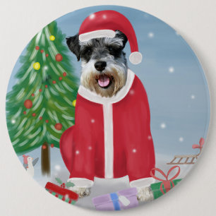 Schnauzer Dog im Schnee Weihnachten Button