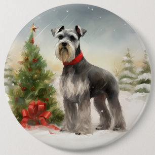 Schnauzer Dog im Schnee Weihnachten Button